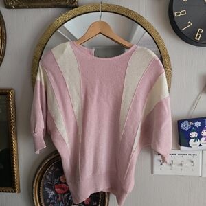 Vintage Pink and Cream Women's Sweater Size 16 Fits Like A Large